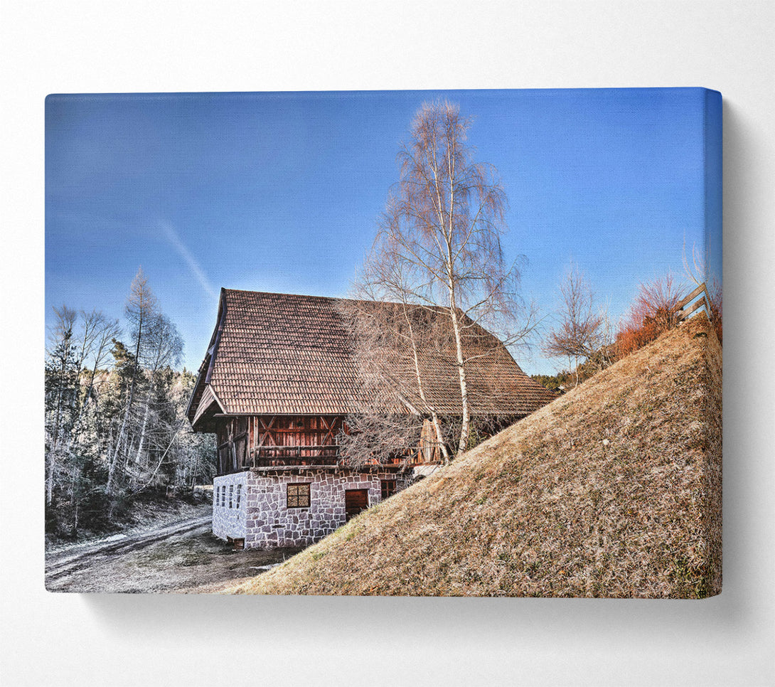  A Canvas Print of Brown Farmhouse On Hillside Canvas Print