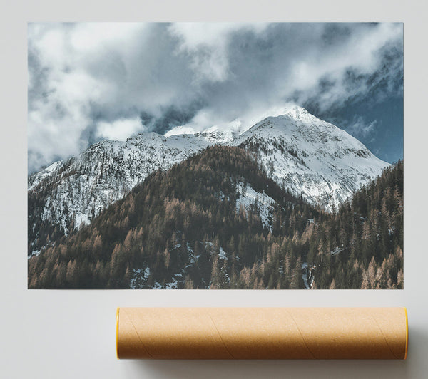 White Peaks Through Clouds Poster