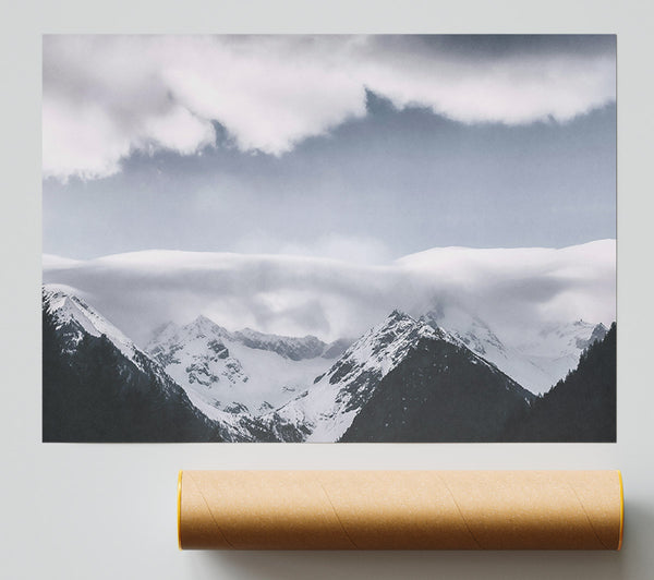 White Peaks Under Grey Poster