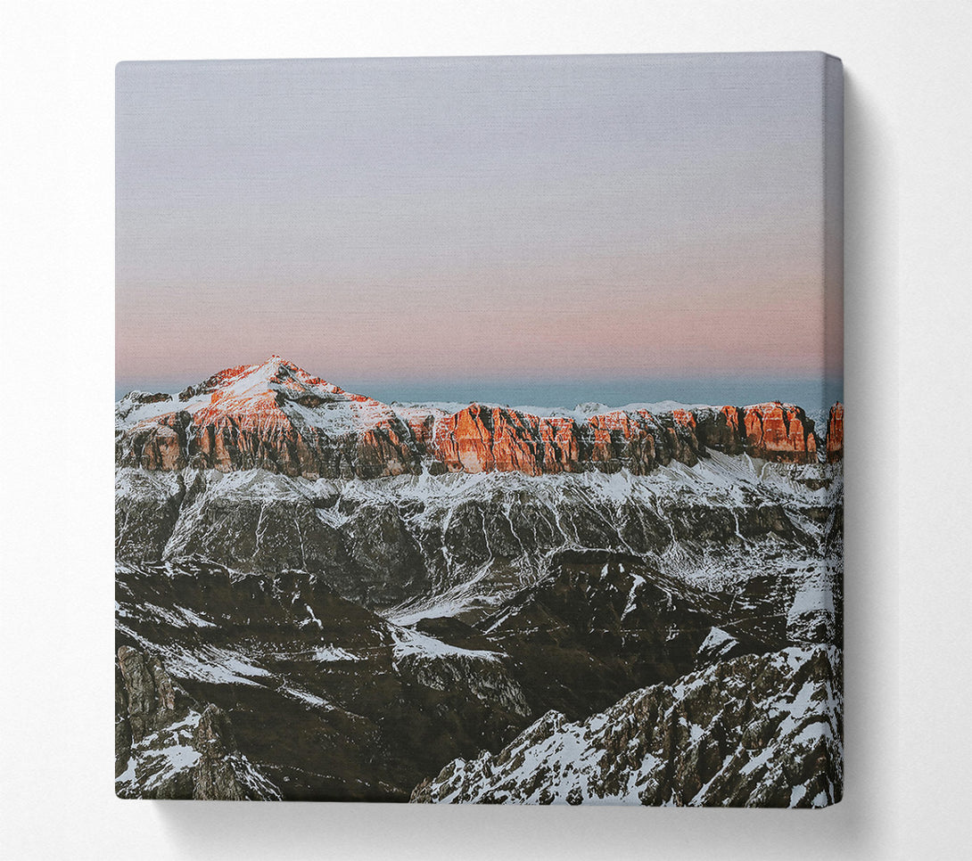  A Canvas Print of Pink-Kissed Mountain Peaks Canvas Print