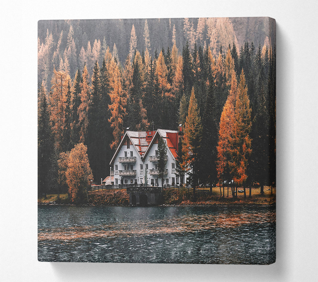  A Canvas Print of Autumn Lake Retreat Canvas Art