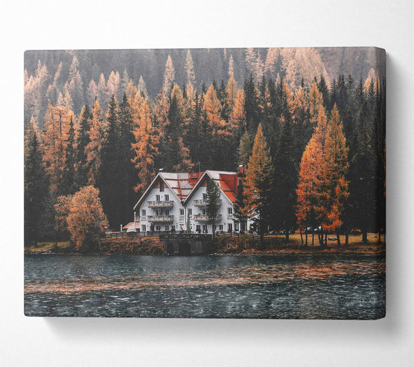  A Canvas Print of Autumn Lake Retreat Canvas Art