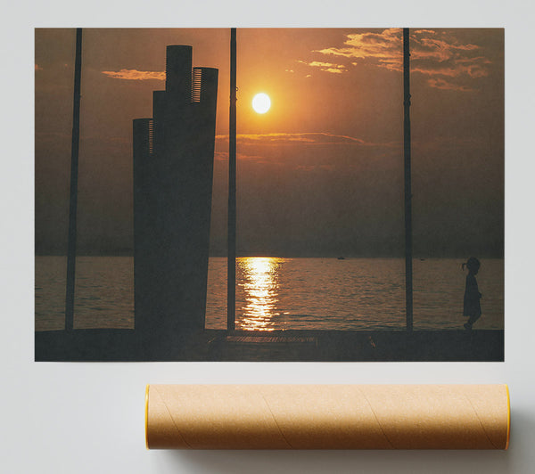 Golden Sun Silhouette Poster
