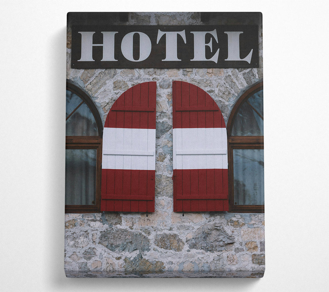  A Canvas Print of Red Hotel Shutters Canvas Wall Art