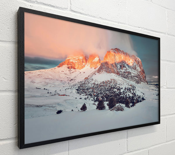 Orange Glow On Snow Peaks