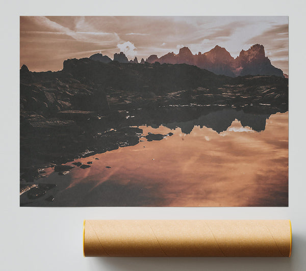 Crimson Mountain Reflection Giclee Print