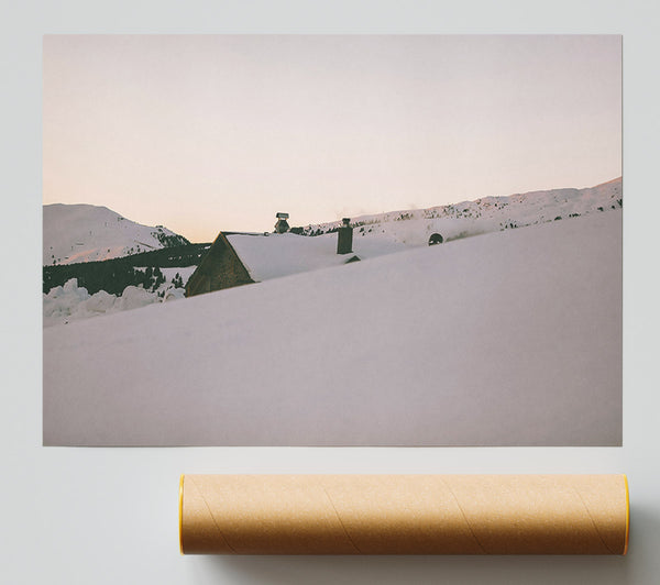 Pink Winter Cabin Giclee Print