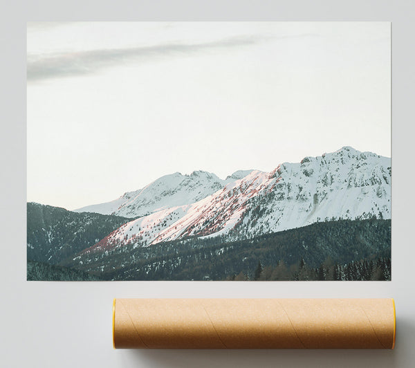 Pink-Kissed Snow Peaks Poster