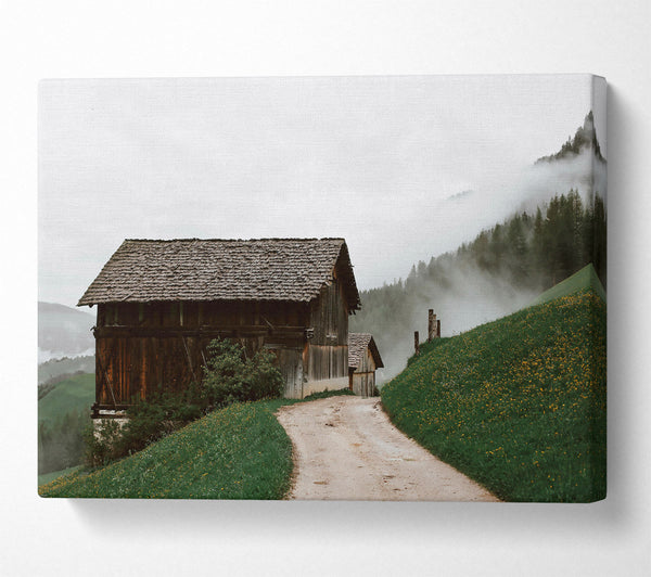  A Canvas Print of Brown Cabin In The Fog Canvas Wall Art