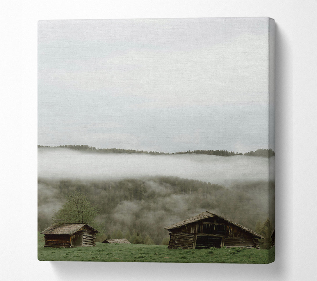  A Canvas Print of Gray Foggy Cabins Canvas Art