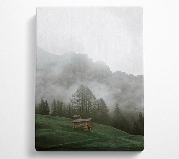  A Canvas Print of Green Foggy Mountainside Cabins Canvas Print