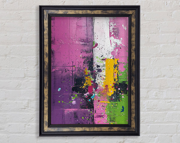 Purple Splatter And Yellow Framed Print