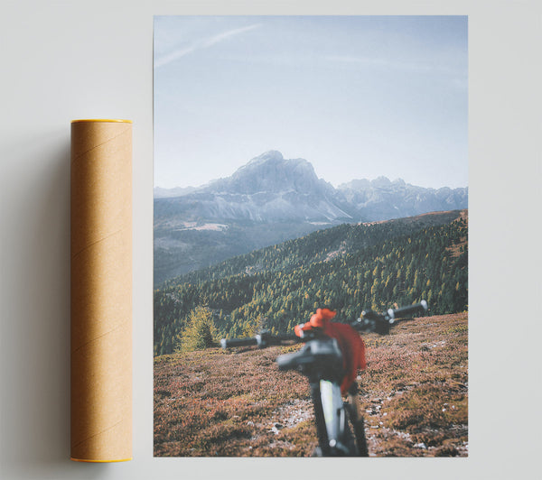 Red Bike Mountain View Poster