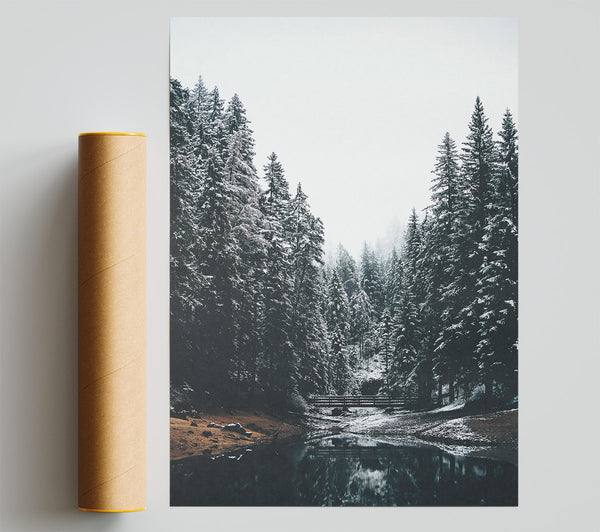 Blue Winter Forest Lake Giclee Print