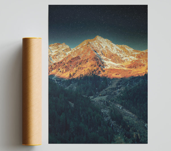 Golden Mountain Nighttime Poster