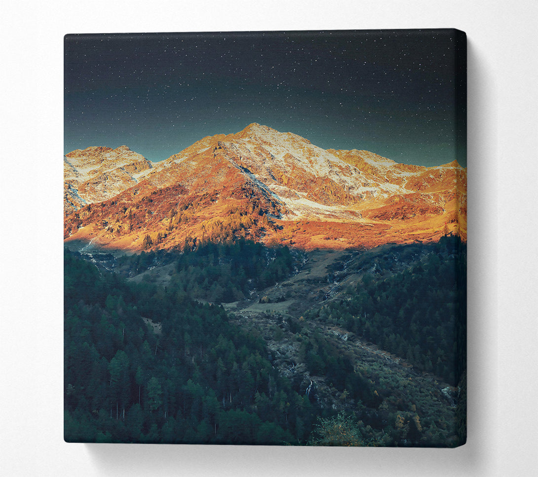  A Canvas Print of Golden Mountain Nighttime Canvas Art