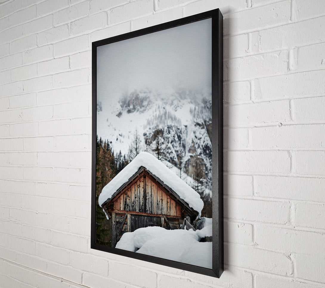  A Canvas Print of Brown Cabin In White Snow Canvas Wall Art