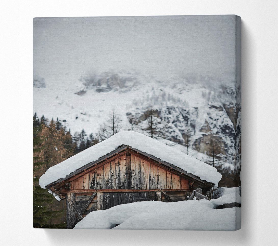  A Canvas Print of Brown Cabin In White Snow Canvas Wall Art