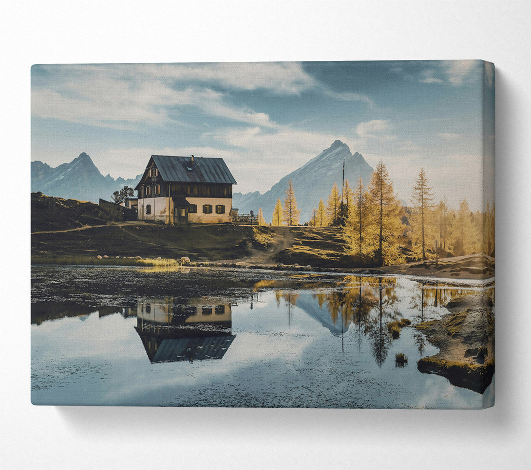  A Canvas Print of Golden Mountain Reflection Canvas Wall Art