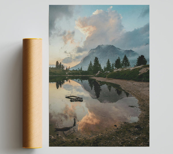 Pink Mountain Reflection Print