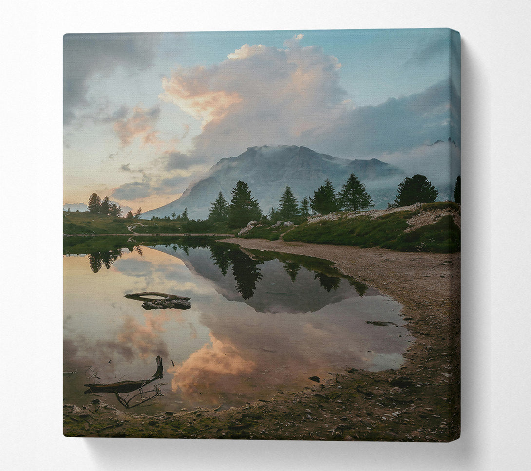  A Canvas Print of Pink Mountain Reflection Canvas Print