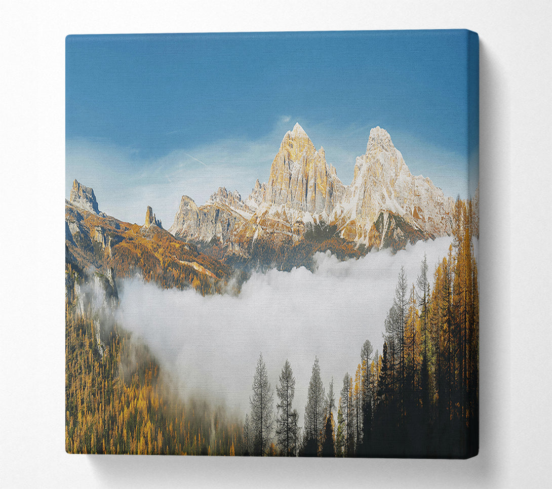  A Canvas Print of Golden Peaks In Mist Canvas Wall Art