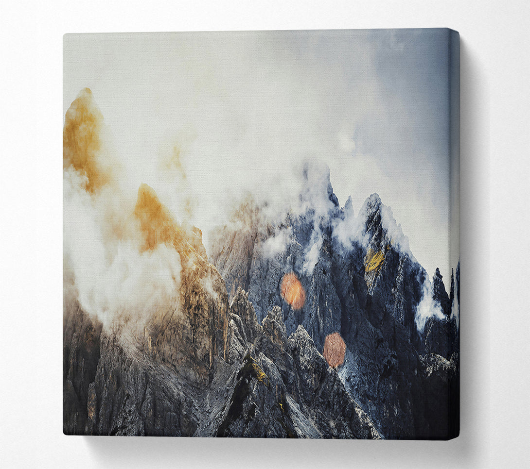  A Canvas Print of Golden Peaks In Fog Canvas Print