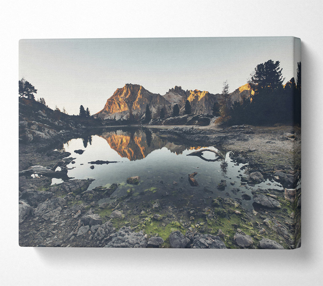  A Canvas Print of Golden Mountain Reflection Canvas Wall Art