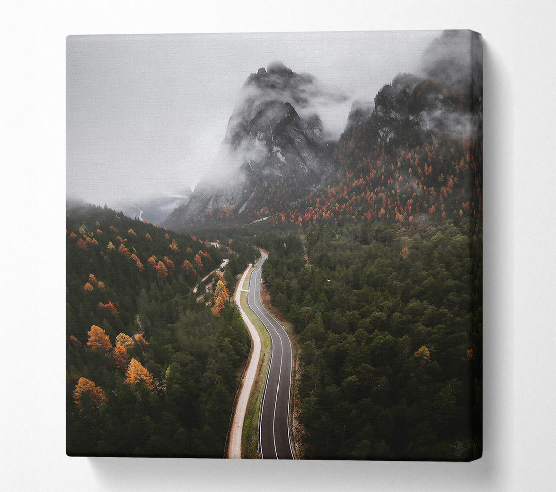  A Canvas Print of Golden Road Through Fog Canvas Art