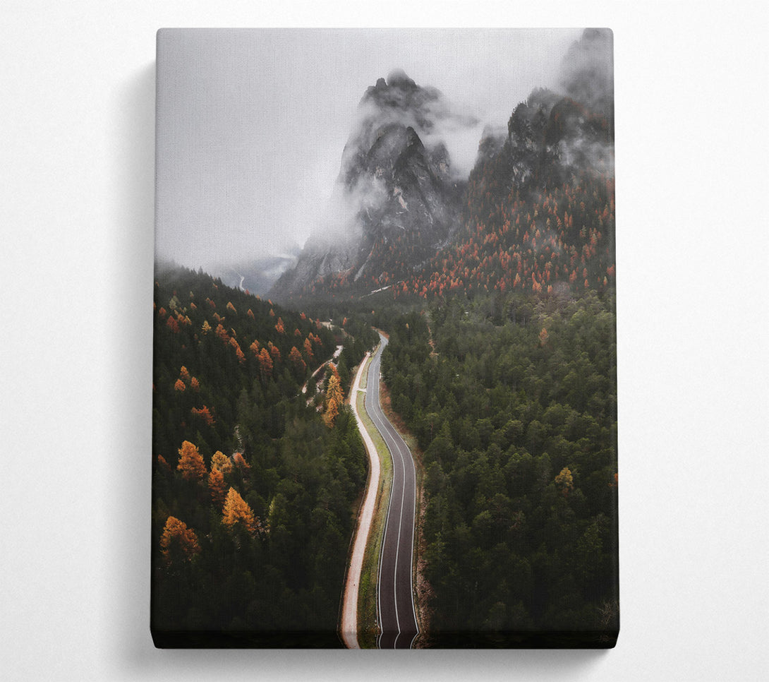  A Canvas Print of Golden Road Through Fog Canvas Art