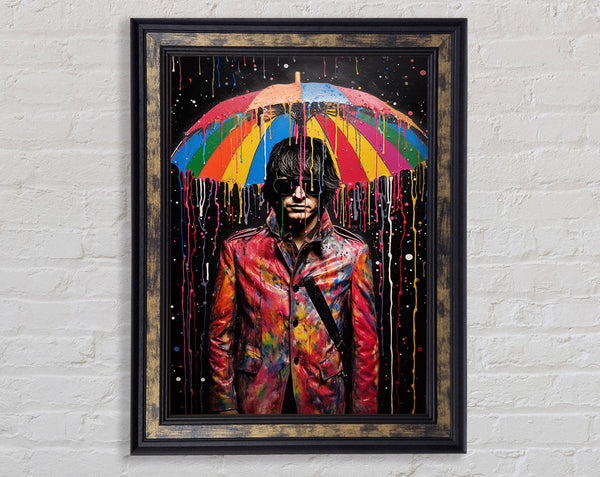 Rainbow Umbrella Man Framed Print