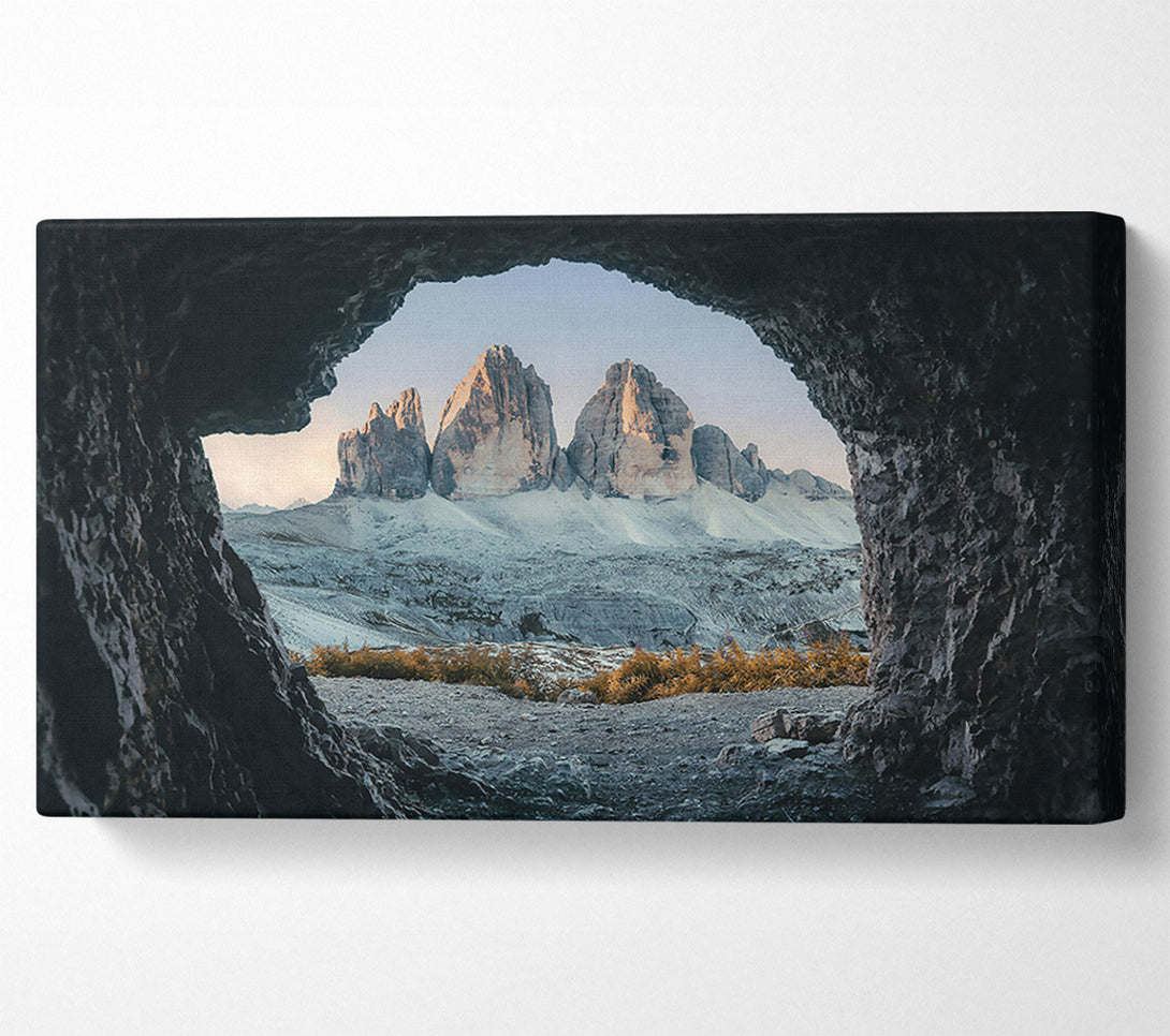  A Canvas Print of Grey Peaks Through Cave. Canvas Print