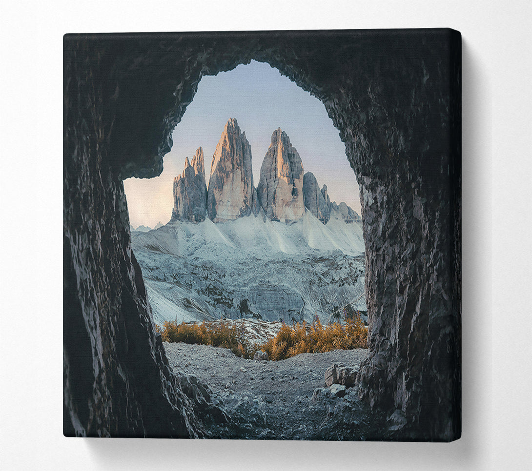  A Canvas Print of Grey Peaks Through Cave. Canvas Print