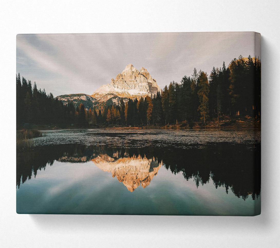  A Canvas Print of Golden Mountain Reflection Canvas Wall Art
