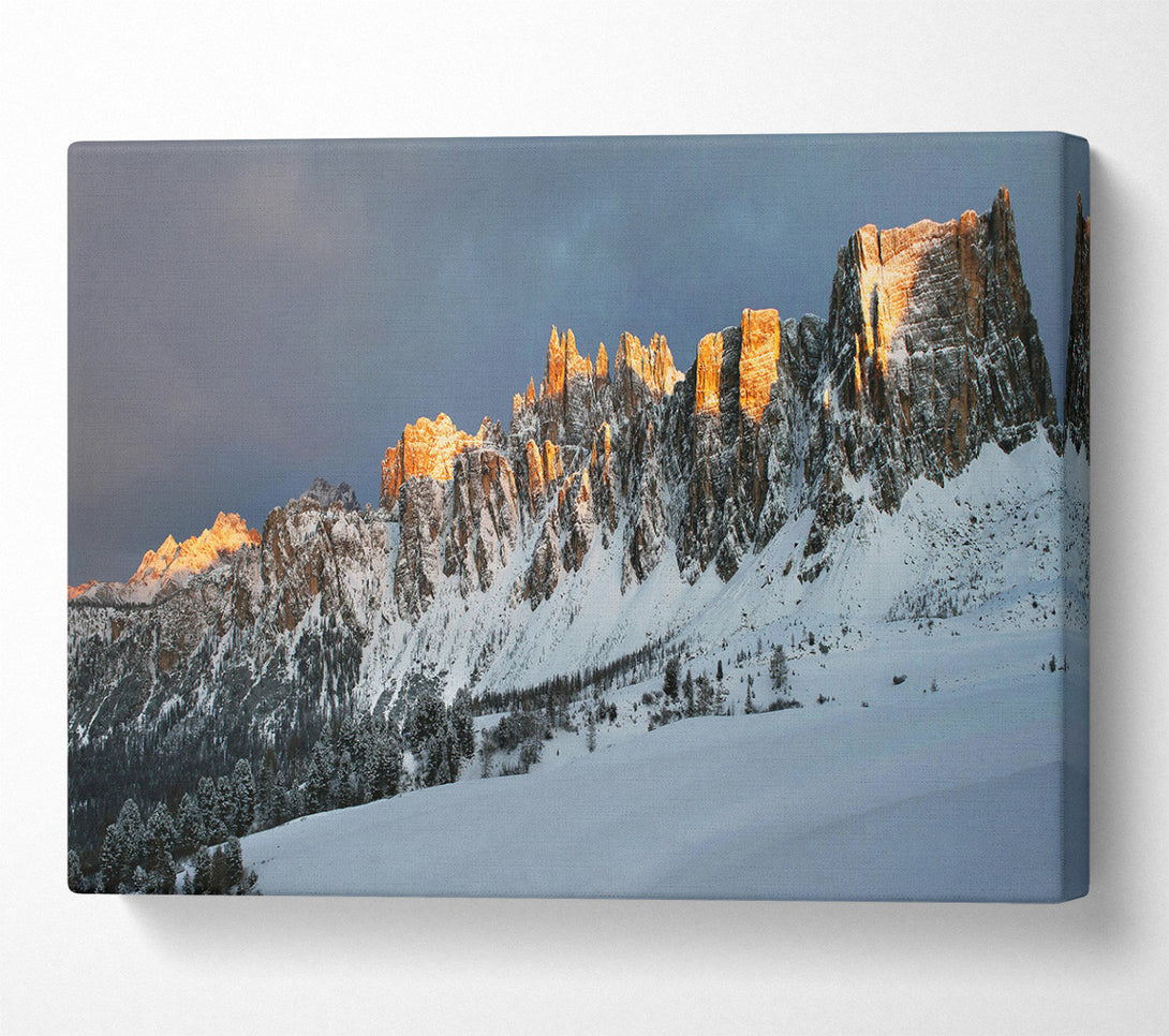 A Canvas Print of Golden Peaks In Snow Canvas Wall Art
