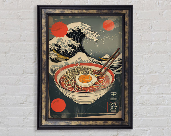 Ramen Egg Great Wave Framed Print