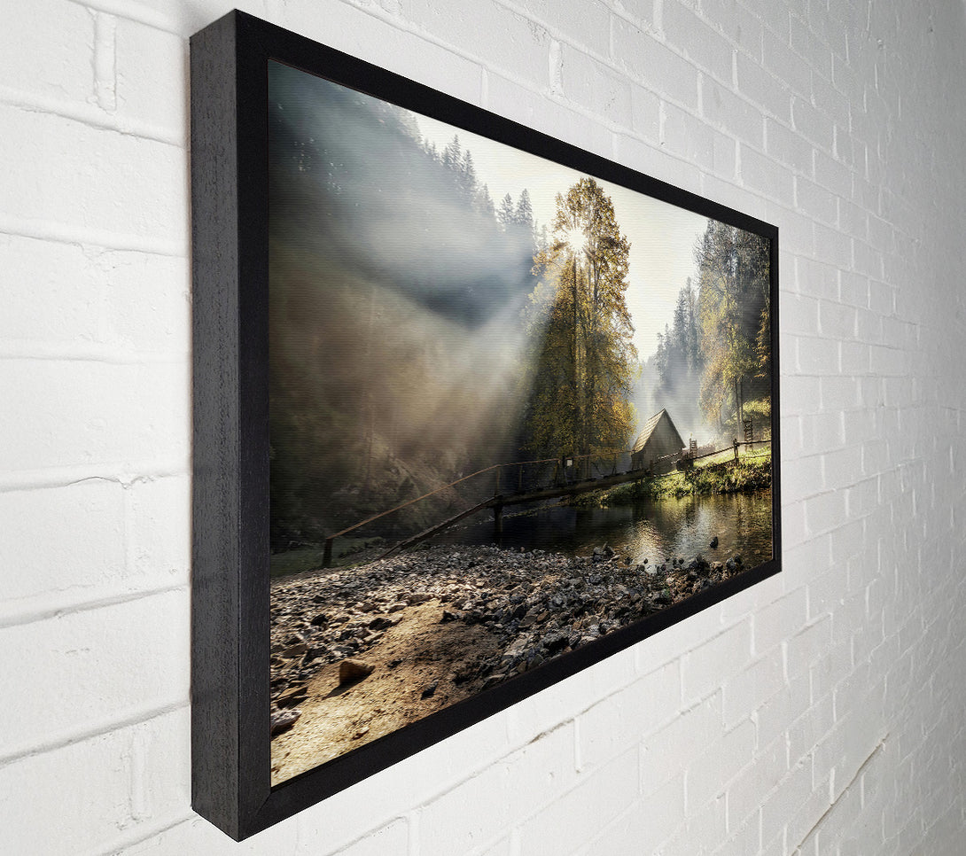  A Canvas Print of Golden Sunbeams Through Mist Canvas Print