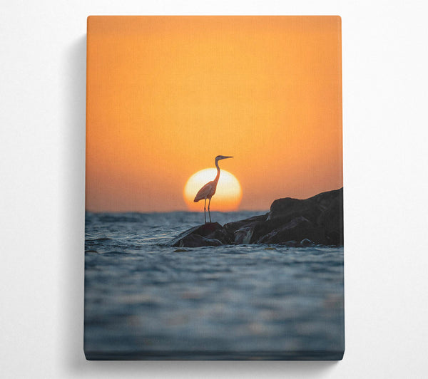  A Canvas Print of Orange Sunset Heron Canvas Print