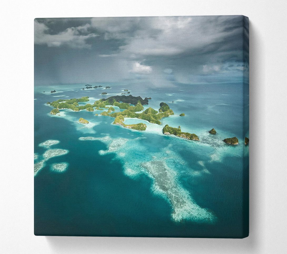  A Canvas Print of Teal Islands Under Clouds Canvas Print