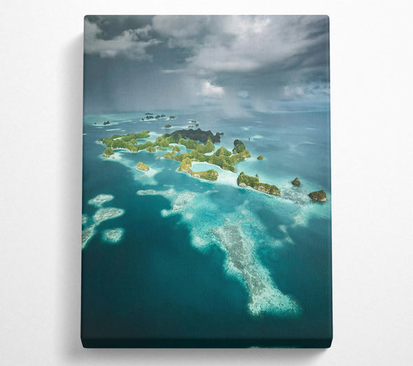  A Canvas Print of Teal Islands Under Clouds Canvas Print