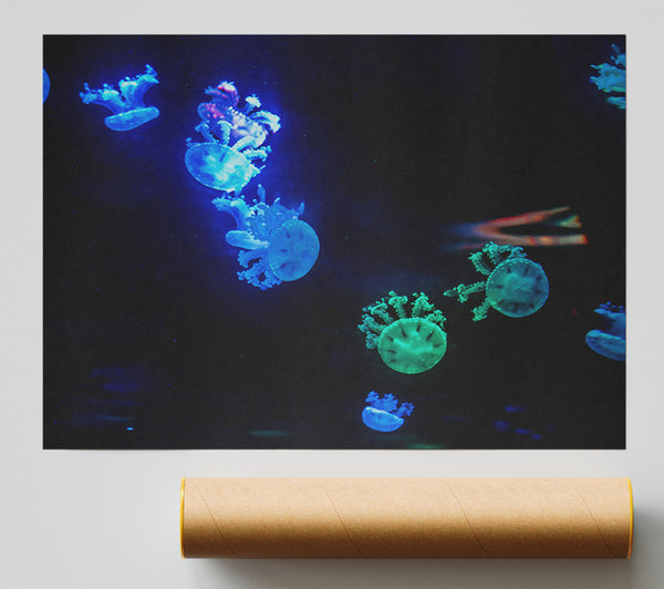 Blue Jellyfish Symphony Print