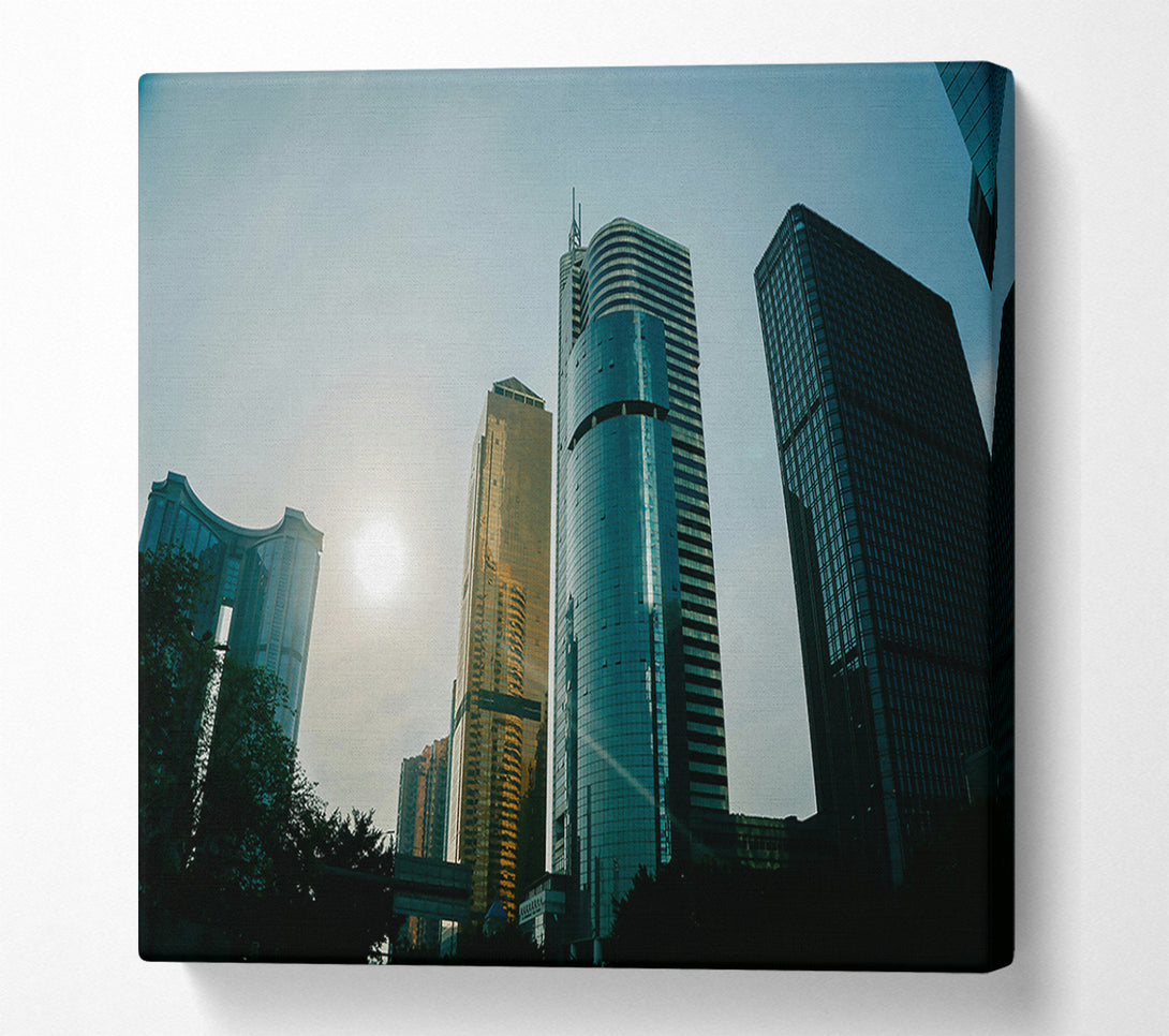  A Canvas Print of Blue Glass Towers Canvas Wall Art