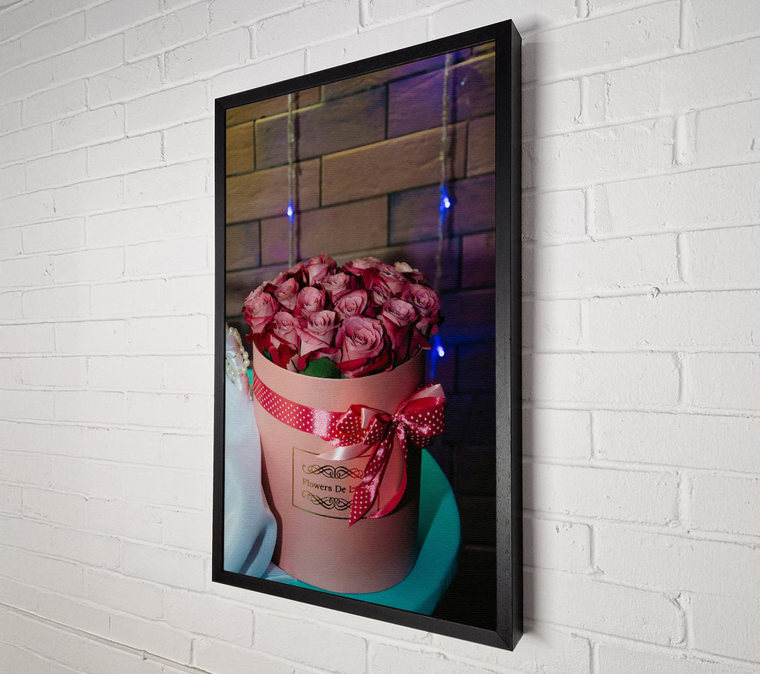  A Canvas Print of Pink Roses In A Box. Canvas Print