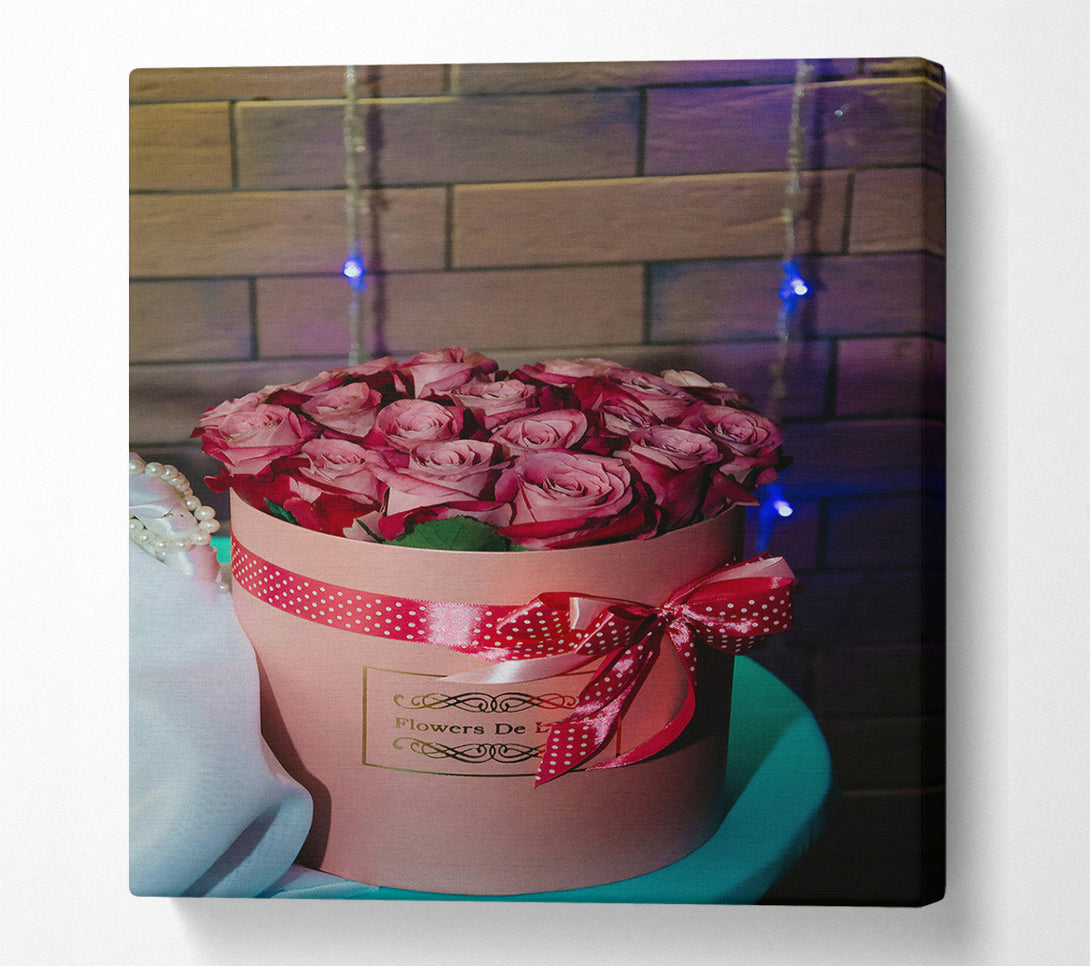  A Canvas Print of Pink Roses In A Box. Canvas Print