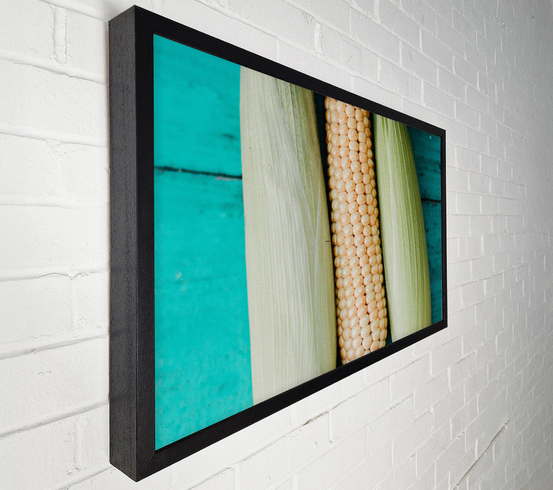  A Canvas Print of Golden Corn On Teal Canvas Print