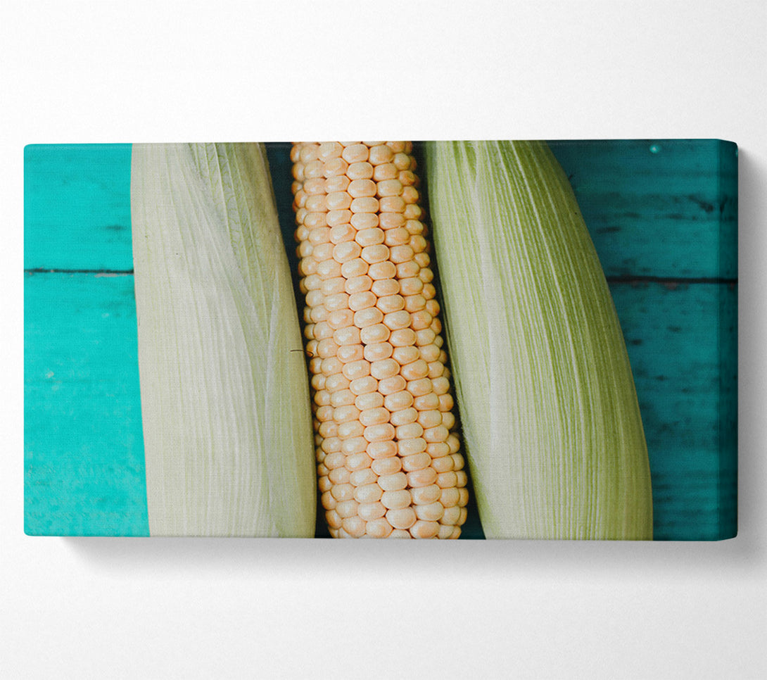  A Canvas Print of Golden Corn On Teal Canvas Print