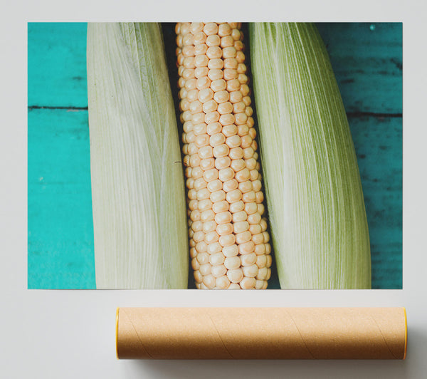 Golden Corn On Teal Giclee Print
