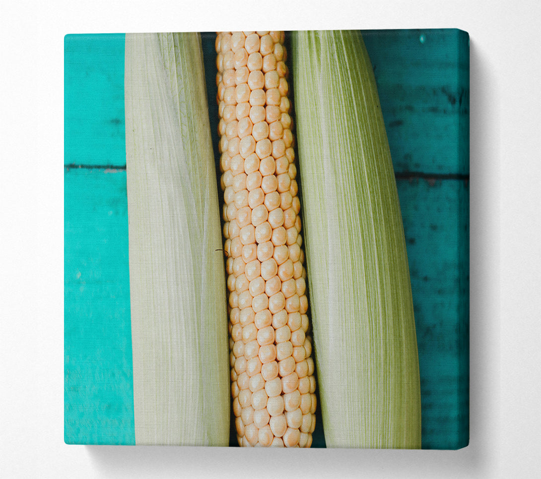  A Canvas Print of Golden Corn On Teal Canvas Print