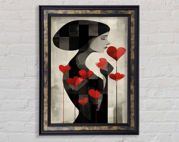 Red Heart Flowers Framed Print