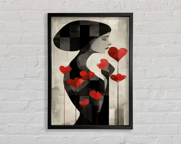 Red Heart Flowers Framed Print